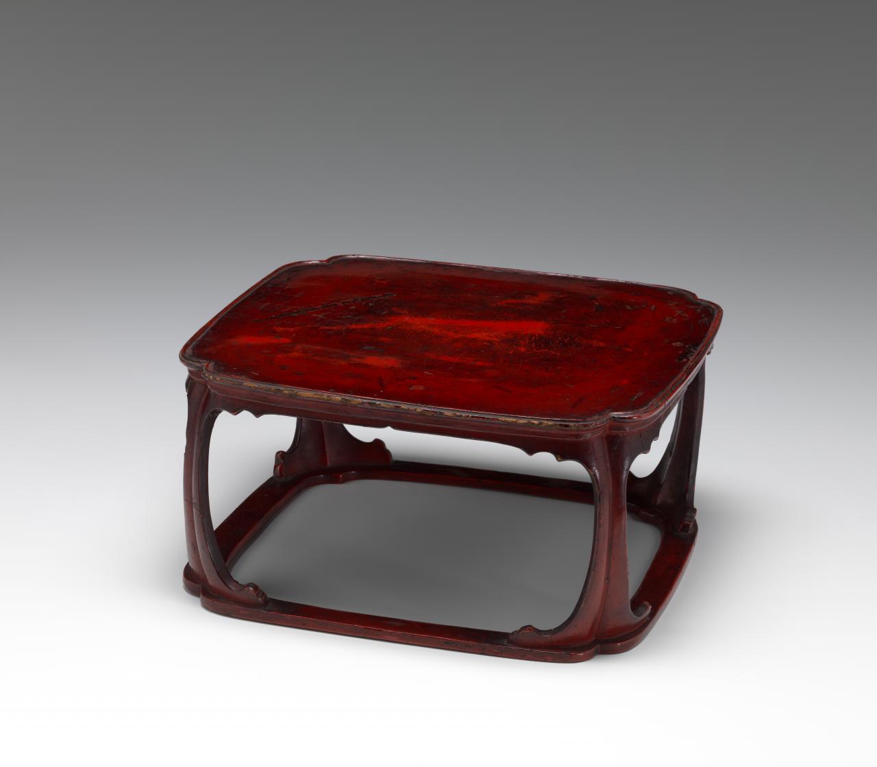 JAPANESE<br/>
<em>Nobelmans meal table</em><br />
<em>Kakeban</em><br />
Momoyama period 1585 Japan<br />
lacquer on wood (Negoro lacquer)<br />
Purchased with funds donated by Mr S. Baillieu Myer AC and Sarah Myer, 2014<br />