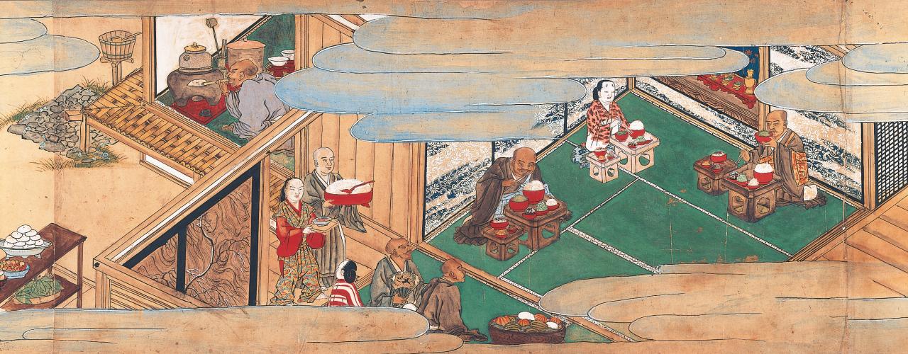 JAPANESE<br/>
<em>The illustrated scroll of the sake and rice debate (shuhanron ekotoba)</em> (detail)<br />
Muromachi period 16th century<br />
handscroll <br />
41.0 cm (width)<br />
Ministry of Cultural Affairs, Japan<br />