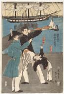 Utagawa SADAHIDE
A holiday at Yokohama, Russians on an outing (1861) 
(Yokohama kyujitsu, Roshiajin no sansaku)(Yokohama kyujitsu, Roshiajin no sansaku)colour woodblock
36.5 x 24.8 cm (block)
36.7 x 25.3 cm (sheet)

National Gallery of Victoria, Melbourne
Purchased, 1961
898-5


