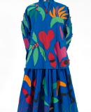 Linda JACKSON (designer)
Wildflowers 1976 (detail 3)
cotton, silk
(a) 70.0 cm (centre back)
62.5 cm (sleeve length) (long sleeved top)
(b) 61.0 cm (centre front)
41.0 cm (width) (oval top)
(c) 77.4 cm (centre back)
35.0 cm (waist, flat) (skirt)
(d) 116.0 x 113.0 cm (head scarf)
(e-f) 64.0 x 19.5 cm (each) (leggings)

National Gallery of Victoria, Melbourne
Purchased, Victorian Foundation for Living Australian Artists, 2010
2010.300.a-f

&copy; Linda Jackson/Licensed by VISCOPY, Australia
