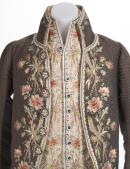 (FRANCE)
Coat and waistcoat (c. 1775) (detail)
silk, linen, wool, metal
(a) 112.7 cm (centre back)
73.3 cm (sleeve length) (frockcoat)
(b) 54.6 cm (centre back)
38.0 cm (waist, flat) (waistcoat)

National Gallery of Victoria, Melbourne
Felton Bequest, 1958
1792.a-b-D4


