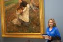 A reader takes part in a French literary tour held at the NGV which featured readings in front of  paintings with a French connection. Featured here is Jules Bastien-Le Page's October (Saison d'octobre) 1878.
&copy; National Gallery of Victoria, Melbourne