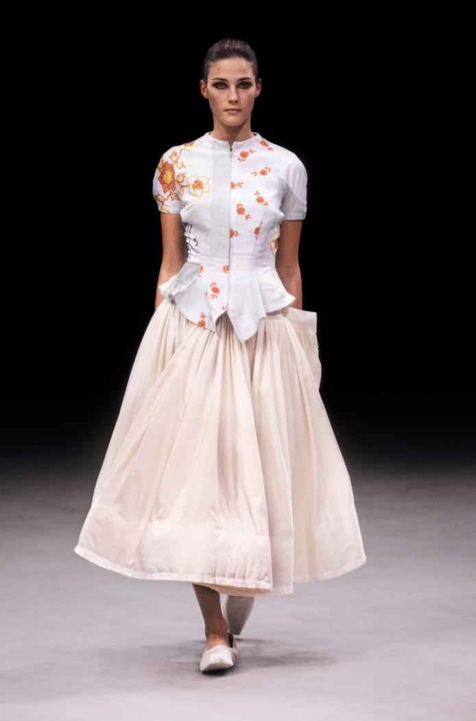 Yohji Yamamoto, Tokyo (fashion house)<br/>
est. 1972<br />
Yohji Yamamoto (designer)<br />
born Japan 1943<br />
<em>Jacket and skirt</em> 1999 spring-summer, Bercy collection 2000<br />
type C photograph<br />
Photograph by Monica Feudi<br />
Collection of Yohji Yamamoto Archives, Paris<br />
© Yohji Yamamoto<br />