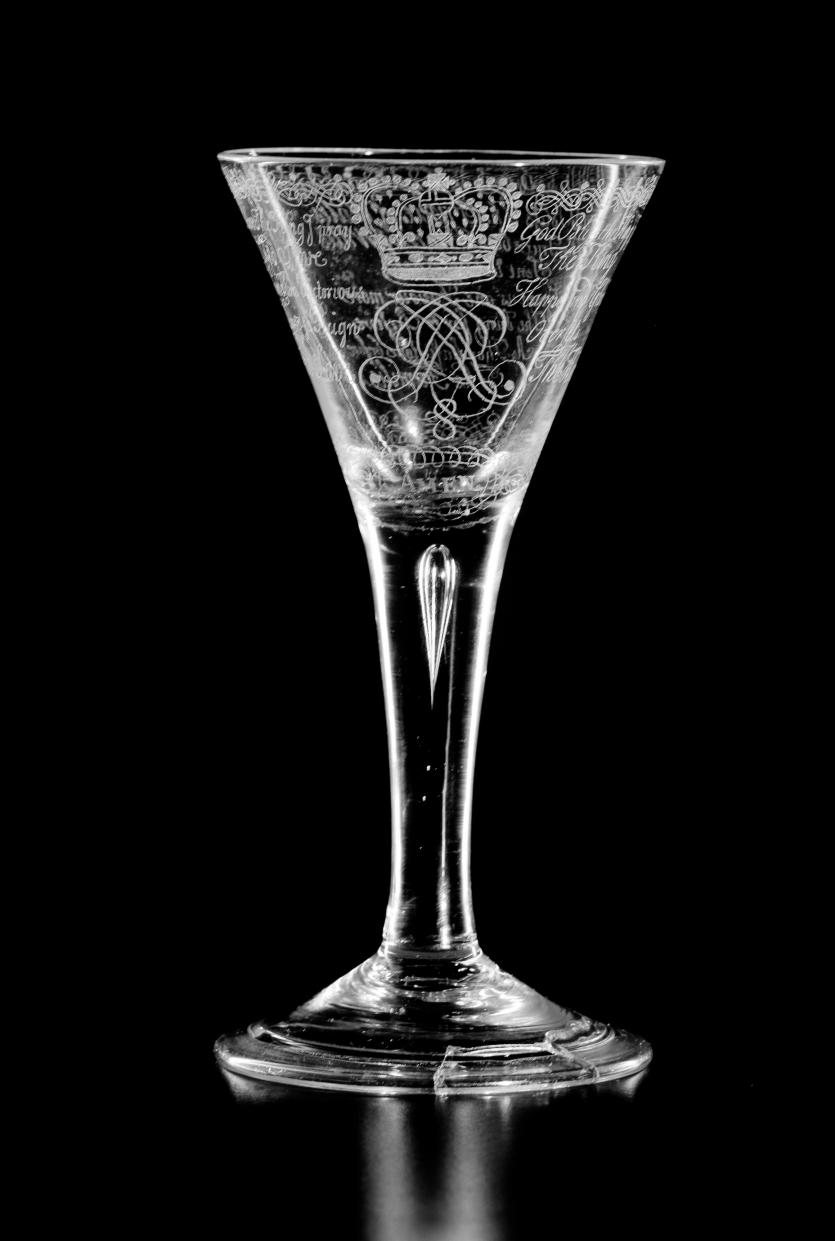England<br/>
Robert Strange (attributed to)<br />
Scottish 17211792<br />
<em>Amen glass</em> c.174050<br />
glass (diamond-point engraved)<br />
17.3 x 8.5 cm diameter<br />
National Gallery of Victoria, Melbourne<br />
William and Margaret Morgan Endowment, 1973 (D110-1973)<br />