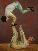 Fred Williams
Australia 1927-1982 	 
Acrobats 1955 
oil on composition board 
106.2 x 80.7 cm 	 
Private collection
&copy; Estate of Fred Williams