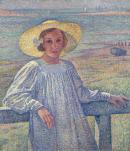 Th&eacute;o VAN RYSSELBERGHE 
Belgian 18621926, worked in France 18971926
Girl in a straw hat (Portrait of &Eacute;lisabeth Van Rysselberghe) 1901
(Jeune fille au chapeau de paille (Portrait d'&Eacute;lisabeth Van Rysselberghe))
oil on canvas
81.0 x 70.0 cm
Private collection
