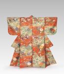 Noh Theatre Robe, Shozoku (Matsuyakata, a classical Japanese design of pine trees and thatched roofed Japanese houses)