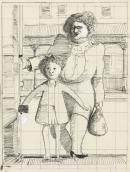 (Woman and child entering tram)