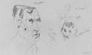 TV drawing: Mr Snedden; No Sturgeon!; Free flight to Paris; (male portrait)