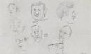 TV drawing: Trading stamps; (male portraits and profiles)