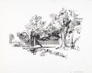 Trees surrounding a garden door: after Rembrandt