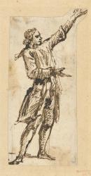 Figure study of a standing man facing right with left arm raised