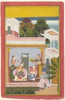 The sakhi converses with Radha in a chamber, from a Rasikapriya series