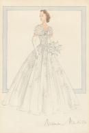 Design for the bridesmaid dress worn by Her Royal Highness the Princess Margaret for the wedding of Her Royal Highness the Princess Elizabeth