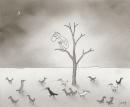 (Figure in tree/birds on ground)