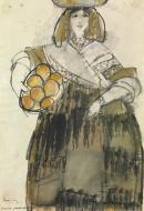 Costume design for Don Quixote, market vendor, Act 1