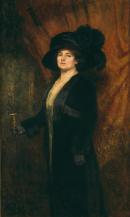 Mrs McCubbin wearing a black plumed hat