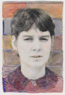 No title (Young woman against brick wall)