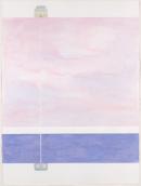 Straight line across two spaces - pink Seine and blue sky