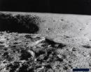 Deep crater near Surveyor 3 and lunar module Apollo XII