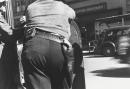 A deputy with a gun on his hip during the September 1935 strike in Morgantown, West Virginia