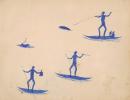 Spearing fish and swans from canoes