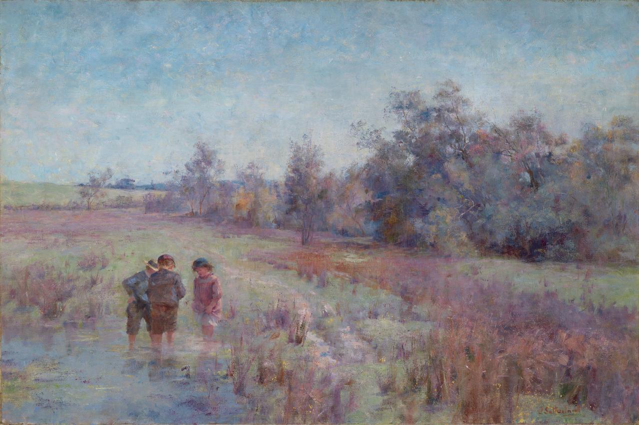 Jane SUTHERLAND<br/>
<em>Field naturalists</em> (c. 1896) <!-- (recto) --><br />

oil on canvas<br />
80.9 x 121.3 cm<br />
National Gallery of Victoria, Melbourne<br />
Gift of Mrs E. H. Shackell, 1962<br />
1062-5<br />

<!--3081-->