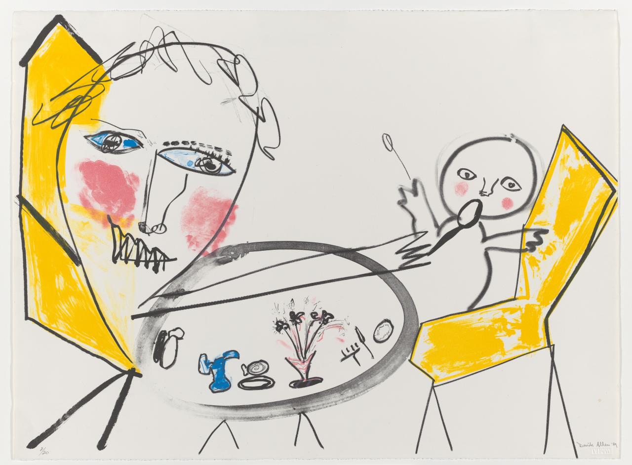 Davida ALLEN<br/>
<em>Baby</em> 1989 <!-- (recto) --><br />

colour lithograph<br />
56.8 x 76.4 cm (image and sheet)<br />
ed. 2/20<br />
National Gallery of Victoria, Melbourne<br />
Purchased from Admission Funds, 1989<br />
P205-1989<br />
&copy; Davida Allen. Courtesy of Philip Bacon Galleries, Brisbane
<!--30377-->