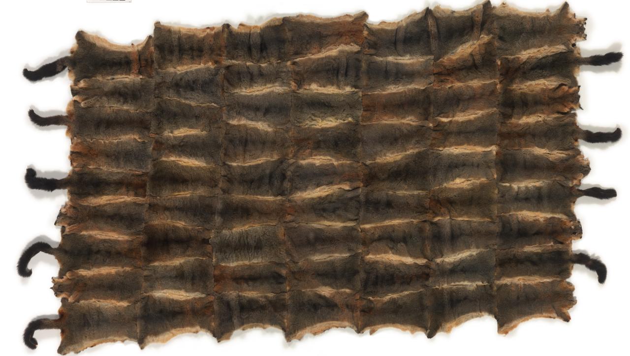 Maree Clarke<br/>
<em>Walert &ndash; gurn barerarerungar: Tipperary, Ireland Dunstable, Britain Yorta Yorta Trawlwoolway Boonwurrung, Mutti Mutti, Wamba Wamba</em> 2020-2021 <!-- (view 2) --><br />

possum skin, earth pigments and synthetic polymer paint, sinew<br />
221.0 x 405.0 cm<br />
National Gallery of Victoria, Melbourne<br />
Purchased, Victorian Foundation for Living Australian Artists, 2021<br />
2021.600<br />
&copy; Maree Clarke / Licensed by Copyright Agency, Australia
<!--146720-->