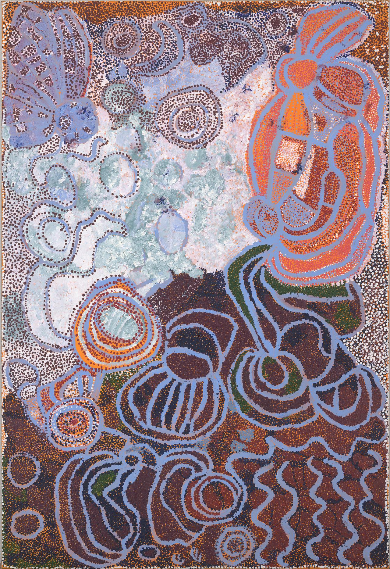 Wingu Tingima<br/>
<em>Pukara</em> 2004 <!-- (recto) --><br />

synthetic polymer paint on canvas<br />
182.0 x 123.3 cm<br />
National Gallery of Victoria, Melbourne<br />
Purchased through the NGV Foundation with the assistance of Judith and Leon Gorr, Fellows, 2004<br />
2004.767<br />
©Wingu Tingima/Licensed by Copyright Agency, Australia
<!--76971-->