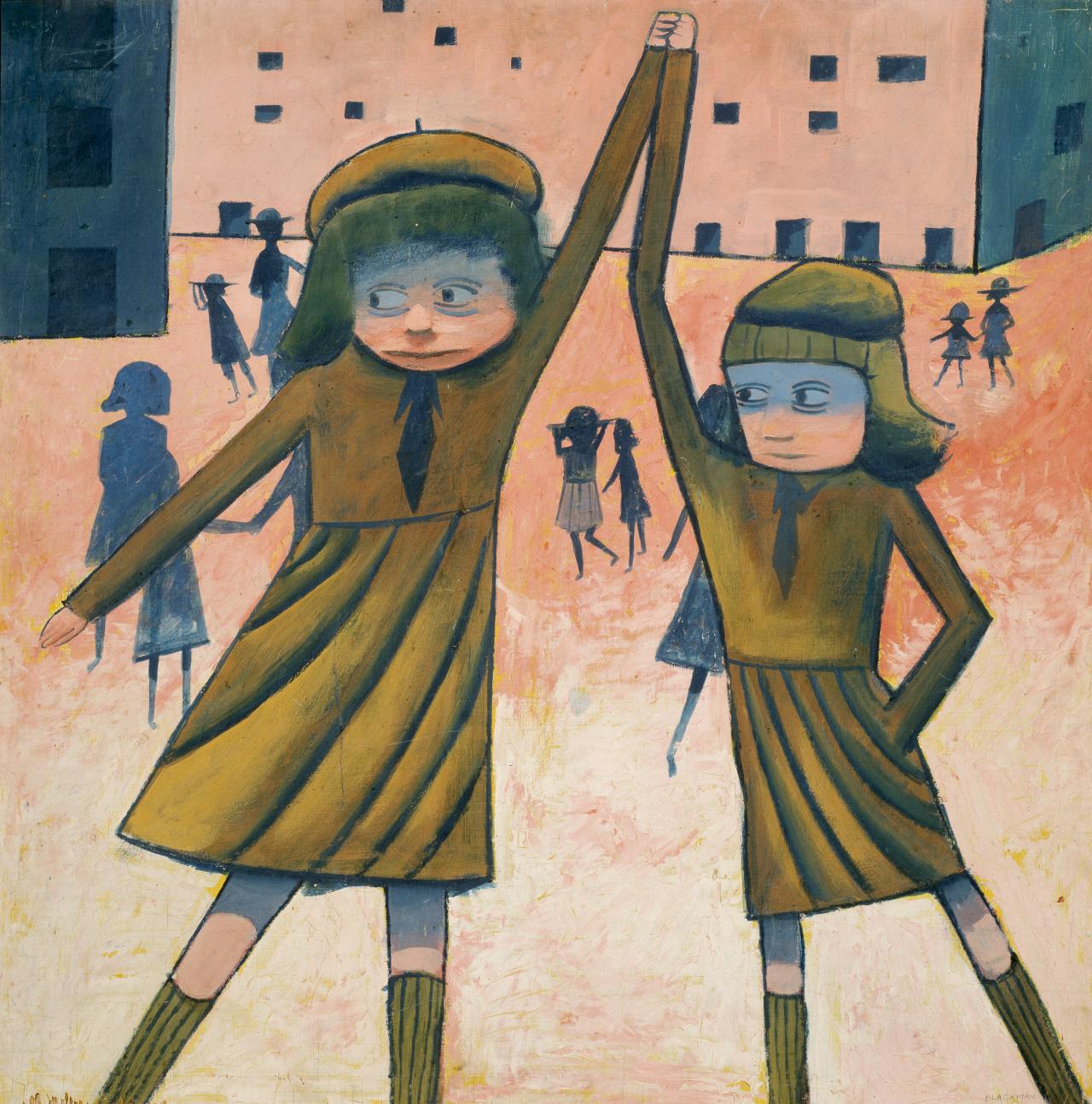 Charles BLACKMAN<br/>
<em>The exchange</em> 1952 <!-- (recto) --><br />

oil on plywood on composition board<br />
91.7 x 91.7 cm<br />
National Gallery of Victoria, Melbourne<br />
Purchased through The Art Foundation of Victoria with the assistance of Dr Joseph Brown AO, OBE, Honorary Life Benefactor, 1997<br />
1997.323<br />
© Charles Blackman/Licensed by Copyright Agency, Australia
<!--60467-->