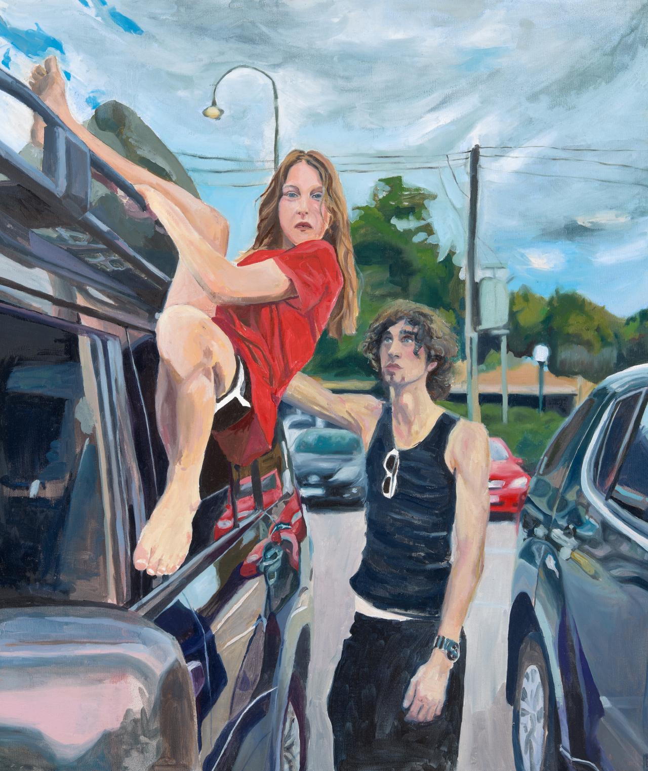 Marleah Wilkie<br/>
<em>Innocence is a bitch</em> 2025<br/>
oil on canvas<br/>
107.0 x 91.0 cm<br/>
Melbourne Rudolf Steiner School, Warranwood<br/>
Wurundjeri Country<br/>
&copy; Marleah Wilkie