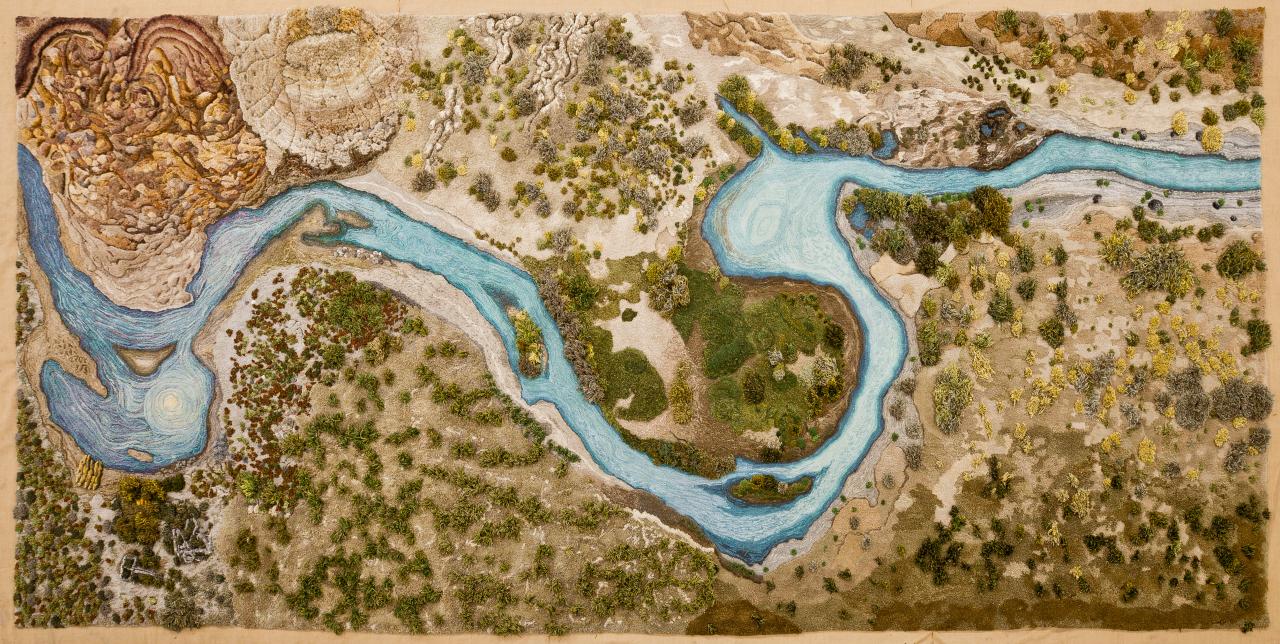 Alexandra KEHAYOGLOU<br/>
<em>Santa Cruz River</em> 2017 <!-- (recto) --><br />

wool<br />
300.0 x 478.0 x 714.0 cm (installed)<br />
National Gallery of Victoria, Melbourne<br />
Purchased NGV Foundation with the assistance of Michael and Andrew Buxton from MAB Corporation Pty Ltd, and the Andrew and Geraldine Buxton Foundation, 2018<br />
2018.659<br />
© Alexandra Kehayoglou
<!--131225-->