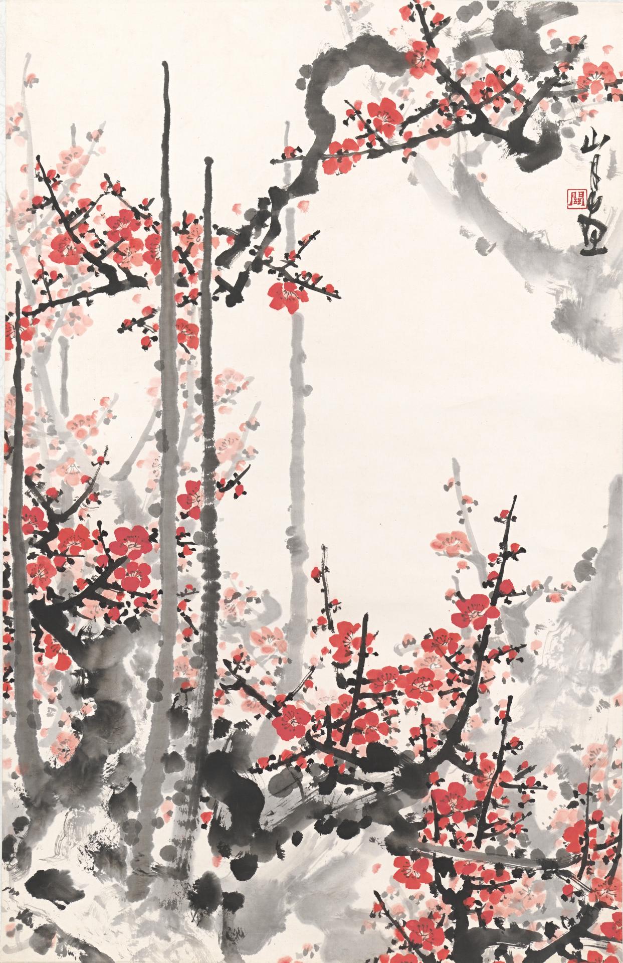 GUAN Shanyue<br/>
<em>The harbinger of spring</em> (c. 1980) <!-- (recto) --><br />
<em>(迎春圖)</em><br />
ink and pigment on paper<br />
93.9 x 60.5 cm (image and sheet)<br />
National Gallery of Victoria, Melbourne<br />
Presented by The Federation of Chinese Associations, 1983<br />
AS6-1983<br />
&copy; The estate of Guan Shanyue
<!--53732-->