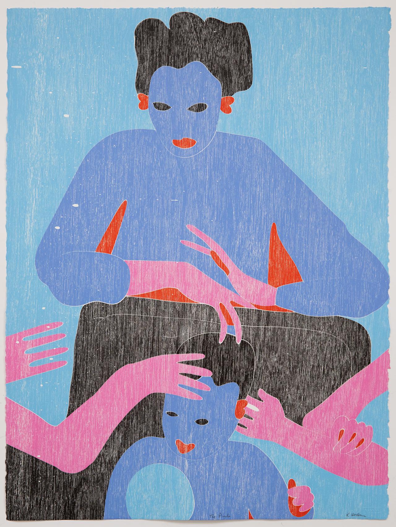 Katherine HATTAM<br/>
<em>The pinch</em> 2022 <!-- (recto) --><br />

colour woodcut<br />
75.6 x 57.0 cm (image and sheet)<br />
ed. 11/15<br />
National Gallery of Victoria, Melbourne<br />
Gift of Katherine Hattam in memory of Kate Hattam through the Australian Government&rsquo;s Cultural Gifts Program, 2025<br />
2025.722<br />
&copy; Katherine Hattam
<!--157502-->