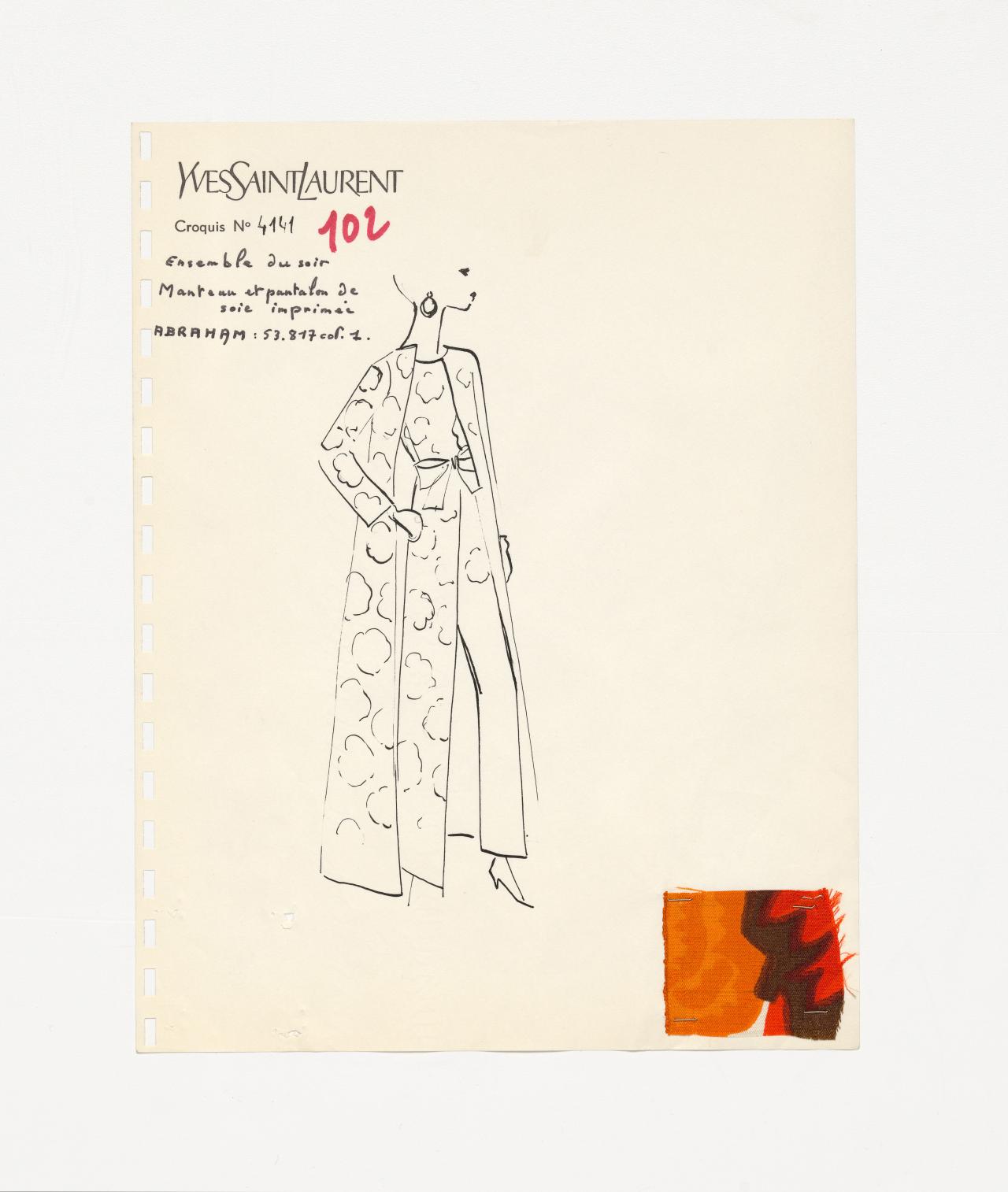 Yves Saint Laurent, Paris (designer)<br/>
Fashion illustration no. 102 1966<br/>
National Gallery of Victoria, Melbourne<br/>
Campbell-Pretty Fashion Research Collection<br/>
© Yves Saint Laurent, Paris