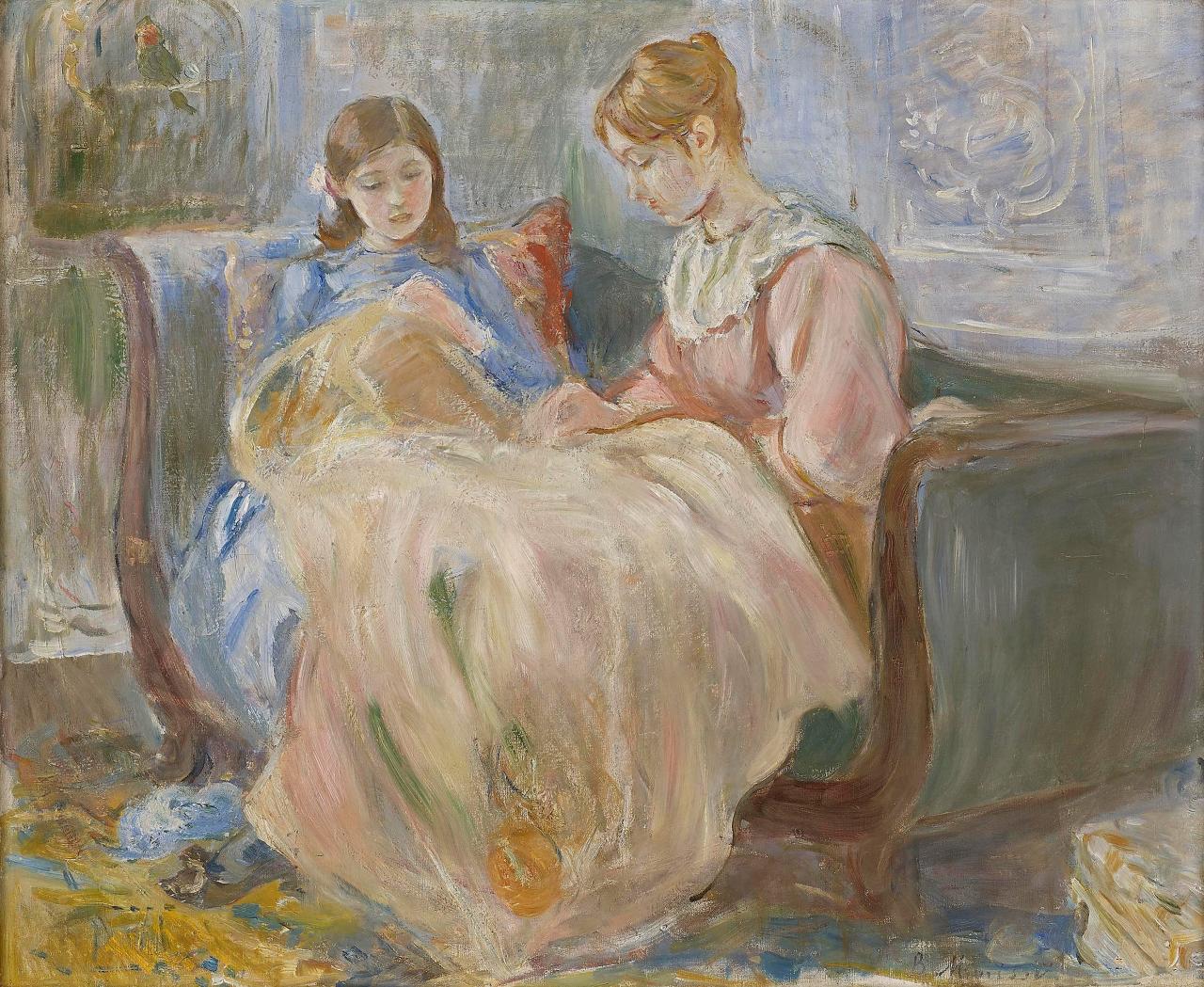 Berthe Morisot<br/>
French 1841–1895<br/>
<em>La Broderie</em> 1889 <br/>
oil on canvas<br/>
50.0 x 61.0 cm<br/>
Proposed acquisition<br/>