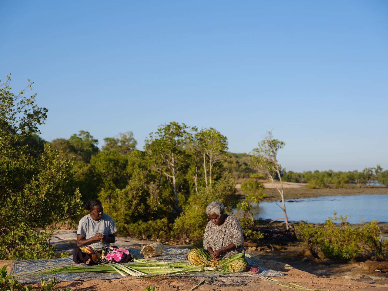 Doreen Jinggarrabarra and Stephanie Ali in Maningrida, NT for the Country Road + NGV First Nations Commissions: <em>FUTURE COUNTRY</em><br/>
Photo: Alana Holmberg<br/>