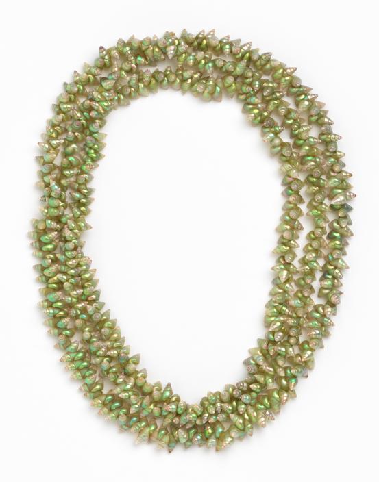 Lola Greeno<br/>
<em>Mapili rina (Lots of shells)</em> 2006 <!-- (full view) --><br />

maireeners (Phaisanotrochus sp.), cotton thread<br />
40.0 x 21.5 x 1.2 cm<br />
National Gallery of Victoria, Melbourne<br />
Purchased with funds donated by Catherine Allen, 2006<br />
2006.222<br />
© Courtesy of the artist
<!--80454--><br/><a class="col-link block" href="/explore/collection/work/80454"><strong>Collection page <i class="fa fa-angle-right"></i></strong></a>