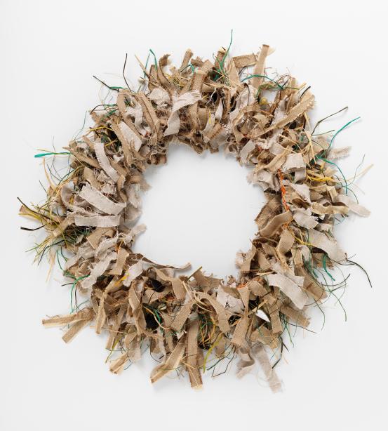 Paula Savage<br/>
<em>Vegetation</em> 2017 <!-- (front view) --><br />

silk, linen, natural dyed raffia, painted wood, shells, seeds<br />
78.0 x 78.0 7.5 cm (variable)<br />
National Gallery of Victoria, Melbourne<br />
Purchased, Victorian Foundation for Living Australian Artists, 2018<br />
2018.17<br />
© Paula Savage
<!--127441--><br/><a class="col-link block" href="/explore/collection/work/127441"><strong>Collection page <i class="fa fa-angle-right"></i></strong></a>