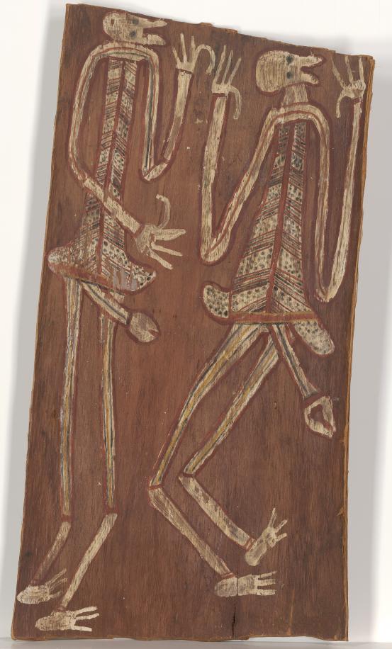 Paddy Compass Namadbara<br/>
<em>Namarnday spirits</em> (early 1960s) <!-- (recto) --><br />

earth pigments on Stringybark (Eucalyptus sp.)<br />
85.7 x 44.4 cm<br />
National Gallery of Victoria, Melbourne<br />
Gerstl Bequest, 2000<br />
2000.224<br />
© Paddy Compass Namadbara/Copyright Agency, 2024
<!--67214--><br/><a class="col-link block" href="/explore/collection/work/67214"><strong>Collection page <i class="fa fa-angle-right"></i></strong></a>