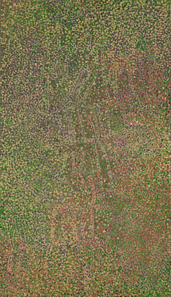 Emily Kam Kngwarray<br/>
<em>After rain</em> 1990 <!-- (recto) --><br />

synthetic polymer paint on canvas<br />
210.8 x 121.6 cm<br />
National Gallery of Victoria, Melbourne<br />
Felton Bequest, 1990<br />
O.122-1990<br />
©Emily Kam Kngwarray/Licensed by Copyright Agency, Australia
<!--2650--><br/><a class="col-link block" href="/explore/collection/work/2650"><strong>Collection page <i class="fa fa-angle-right"></i></strong></a>