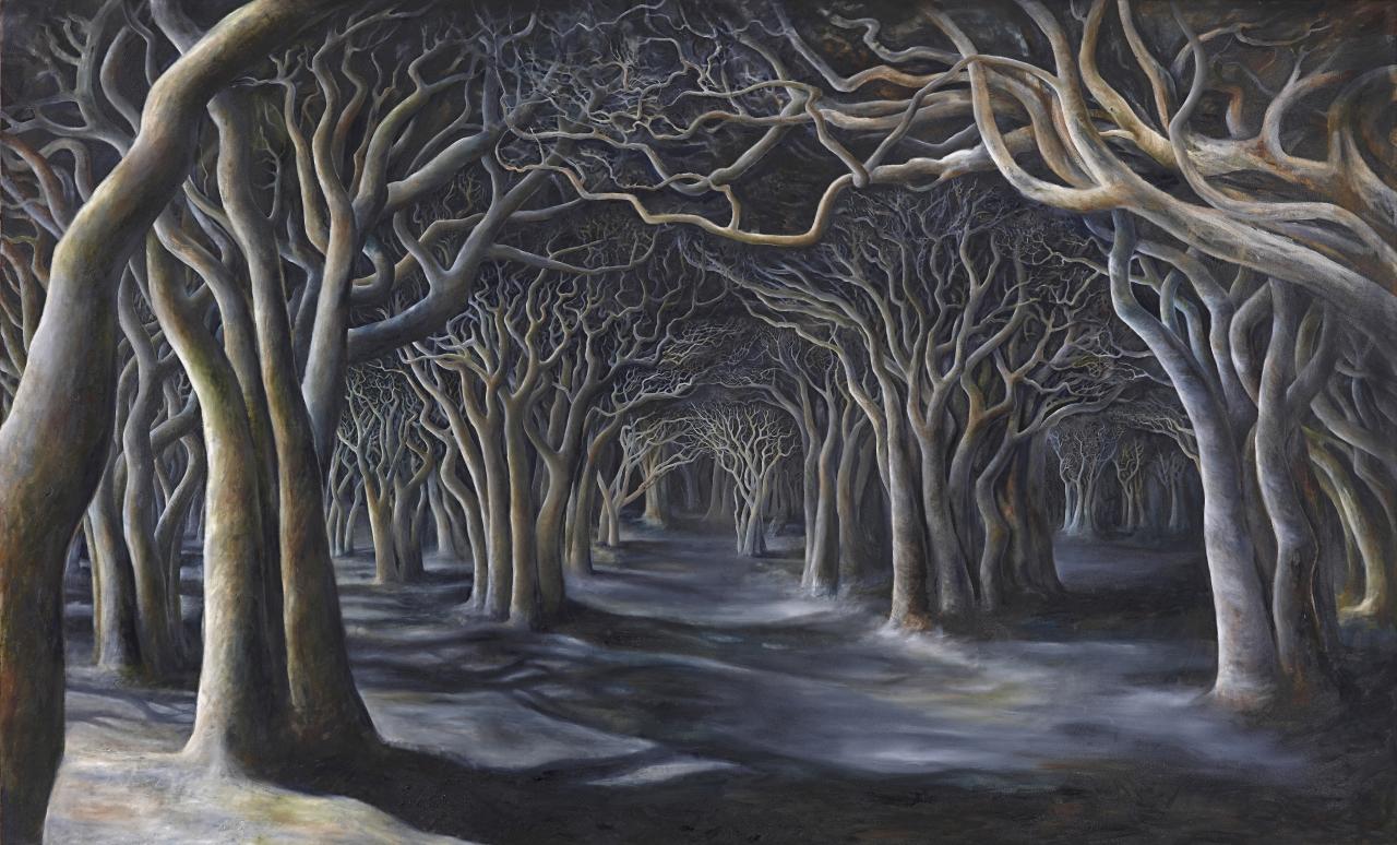 Christopher Pease<br/>
<em>Wadatji Country, belief and disbelief</em> 2002 <!-- (recto) --><br />

oil on canvas<br />
170.2 x 281.0 cm<br />
National Gallery of Victoria, Melbourne<br />
Gift of Joanne Lagerburg and Stephen Swift, 2009<br />
2009.36<br />
© Christopher Pease, courtesy Michael Reid Gallery
<!--72998-->