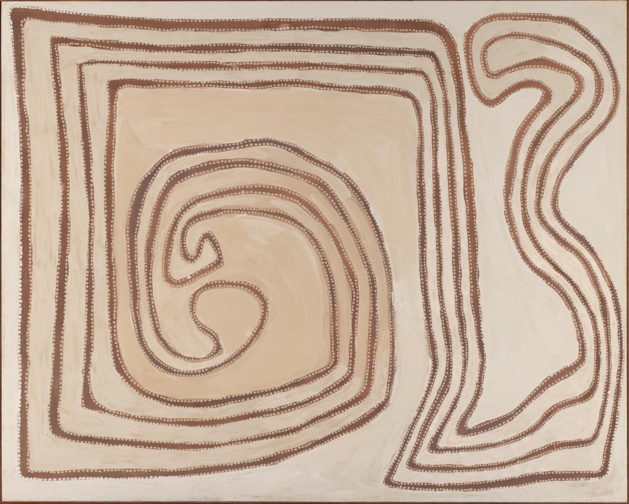 Rover Thomas<br/>
<em>Dreamtime story of the willy willy</em> 1989 <!-- (recto) --><br />

earth pigments and natural binder on canvas<br />
160.1 x 200.1 cm<br />
National Gallery of Victoria, Melbourne<br />
Felton Bequest, 1990<br />
O.1-1990<br />
© Rover Thomas/Copyright Agency, Australia
<!--2515-->