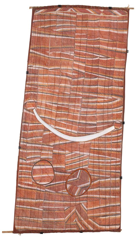 John Mawurndjul<br/>
<em>Mardayin design at Mukkamukka</em> 2003 <!-- (recto) --><br />

earth pigments on Stringybark (Eucalyptus sp.)<br />
212.5 x 108.5 cm<br />
National Gallery of Victoria, Melbourne<br />
Presented through the NGV Foundation by Anita Castan, Governor, Nellie Castan, Governor, Judith and Leon Gorr, and Ricci Swart, 2003<br />
2003.661<br />
&copy; The artist, Licenced by Copyright Agency, Australia
<!--74139-->