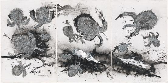 Iluwanti Ken<br/>
<em>Walawuru ngunytju kukaku ananyi (Mother eagles going hunting)</em> 2023 <!-- (group view ) --><br />

ink and synthetic polymer paint on canvas<br />
(a-c) 210.5 x 509.0 cm (overall)<br />
National Gallery of Victoria, Melbourne<br />
Purchased NGV Foundation with the assistance of Beatrice Moignard, 2023<br />
2023.600.a-c<br />
© The Artist, Tjala Arts and Jan Murphy Gallery
<!--152224--><br/><a class="col-link block" href="/explore/collection/work/152224"><strong>Collection page <i class="fa fa-angle-right"></i></strong></a>