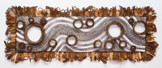 Lorraine Connelly-Northey<br/>
<em>Possum-skin cloak: Blackfella road</em> 2011-2013 <!-- (recto) --><br />

rusted iron and tin, fencing and barbed wire, wire<br />
268.5 x 703.0 cm irreg.<br />
National Gallery of Victoria, Melbourne<br />
Purchased, NGV Supporters of Indigenous Art, 2014<br />
2014.1978<br />
© Lorraine Connelly-Northey
<!--108726--><br/><a class="col-link block" href="/explore/collection/work/108726"><strong>Collection page <i class="fa fa-angle-right"></i></strong></a>