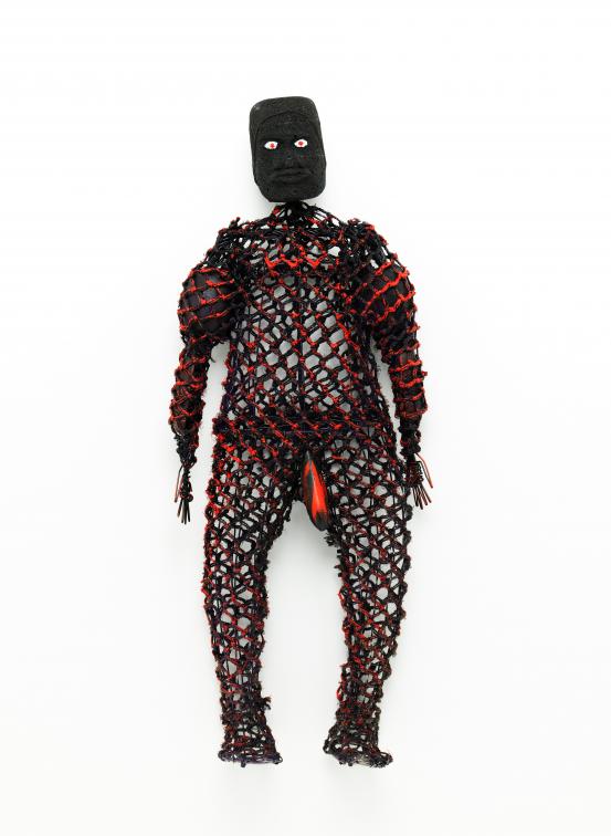Stephen Kepper<br/>
<em>The little red-legged man</em> 2018 <!-- (front view) --><br />

ghost net, synthetic polymer paint, polystyrene, wire<br />
98.5 x 39.5 x 19.0 cm (variable)<br />
National Gallery of Victoria, Melbourne<br />
Purchased with funds donated by Vivien and Graham Knowles, 2018<br />
2018.1491<br />
© Pormpuraaw Artist Steven Kepper
<!--136106--><br/><a class="col-link block" href="/explore/collection/work/136106"><strong>Collection page <i class="fa fa-angle-right"></i></strong></a>