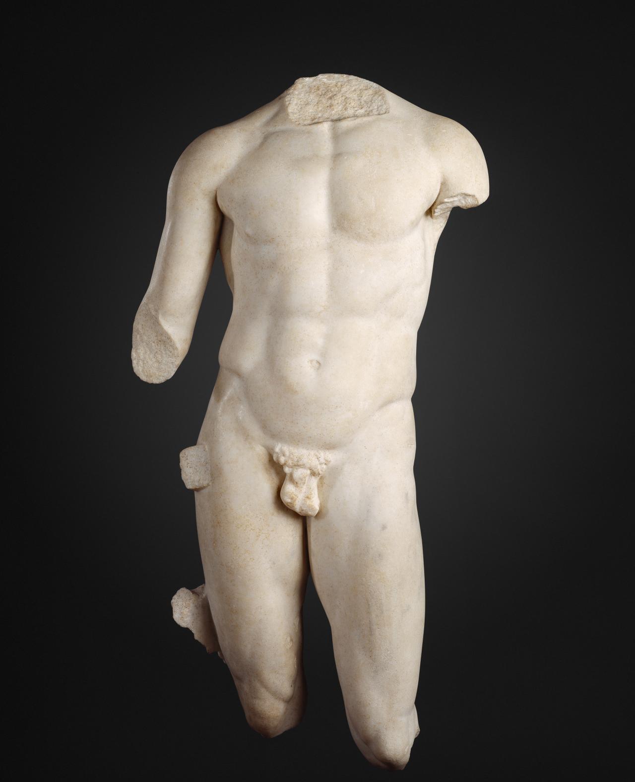 GREECE / ITALY<br/>
<em>Torso of an athlete</em> 1st century BCE-1st century CE <!-- (front view) --><br />

marble<br />
102.6 x 52.1 x 27.4 cm<br />
National Gallery of Victoria, Melbourne<br />
Felton Bequest, in memory of Professor A. D. Trendall, 1997<br />
1997.85<br />

<!--60251-->