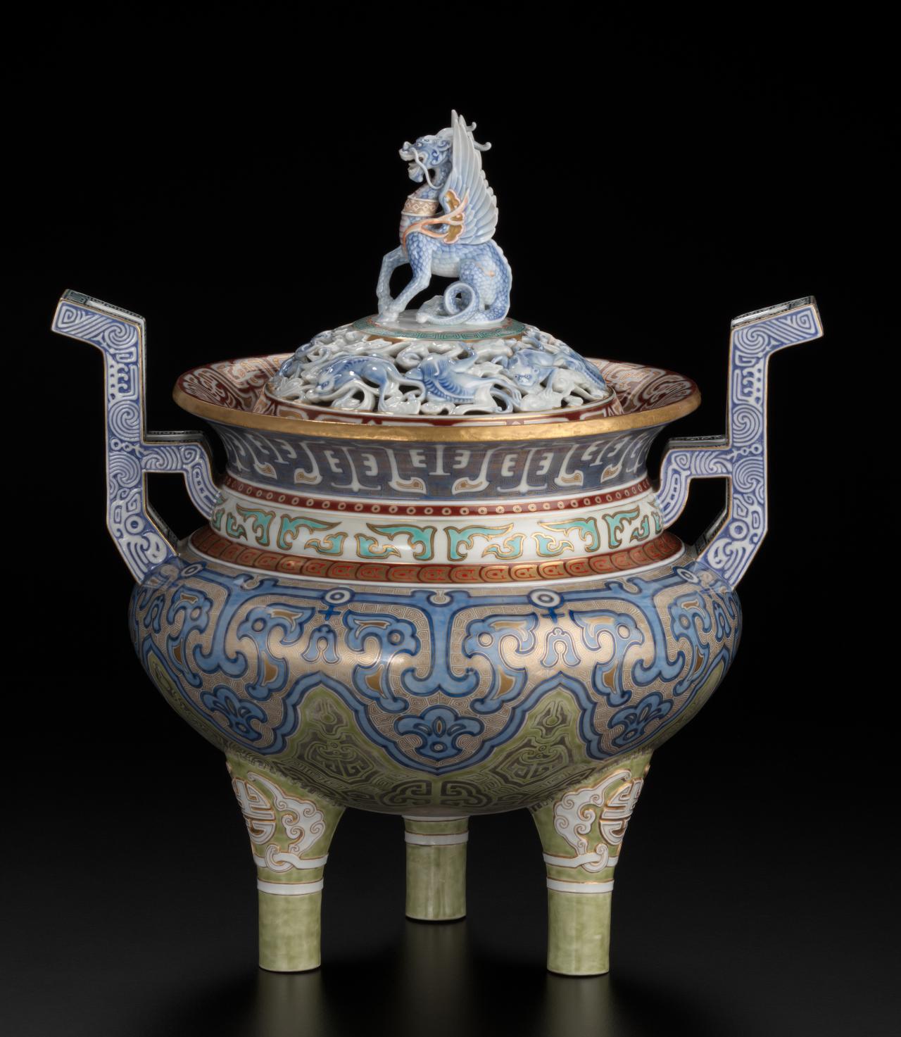 JAPANESE<br/>
<em>Incense burner</em> 19th century <!-- (full view) --><br />

porcelain, enamel (Arita ware)<br />
(a-b) 38.8 x 35.7 x 21.3 cm (overall)<br />
National Gallery of Victoria, Melbourne<br />
Purchased, 1881<br />
2114.a-b-D1A<br />

<!--55296-->